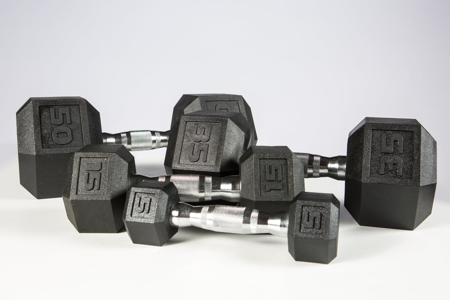 York 5-50lb York PVC Hex Dumbbell – Chrome Ergo Handle – SET