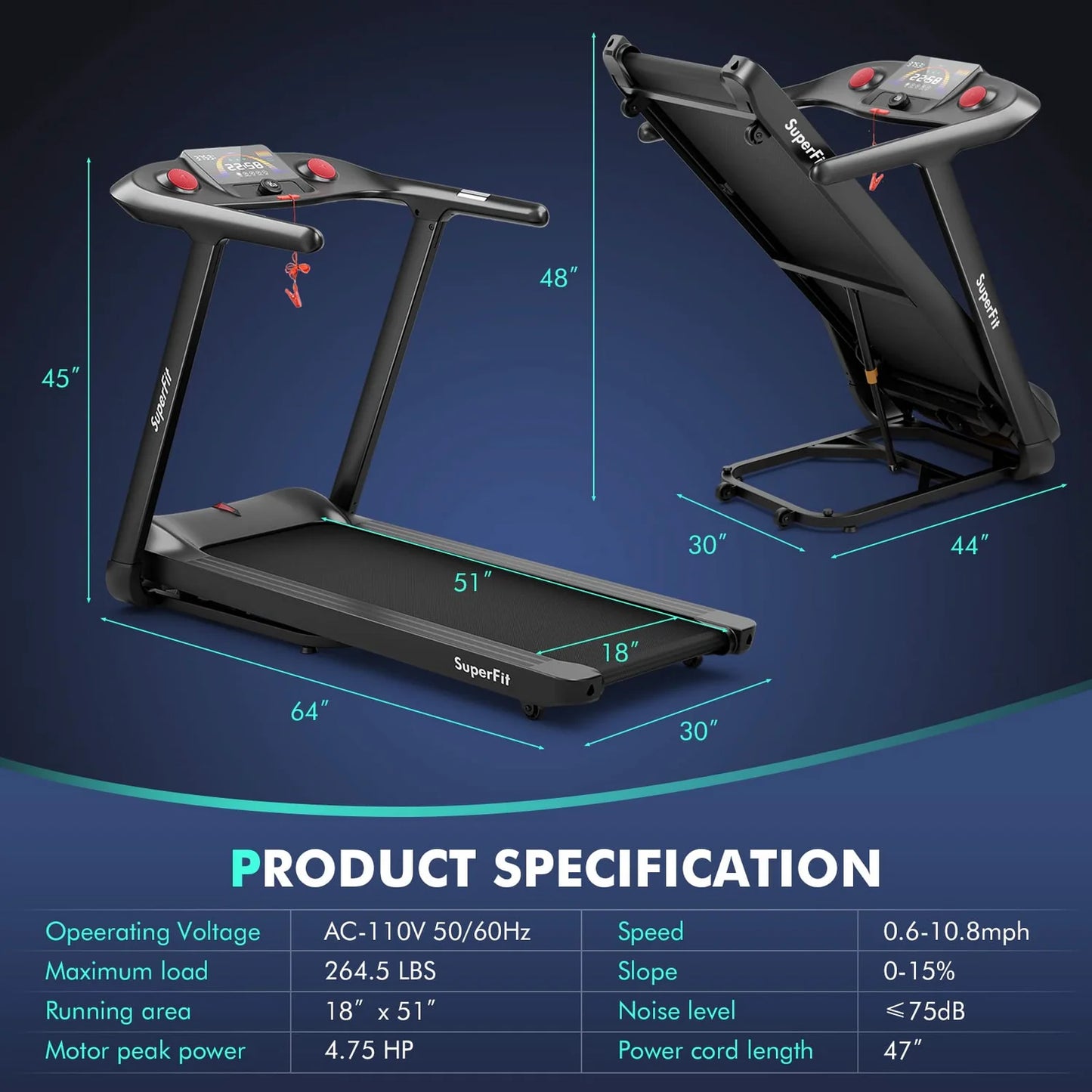 Goplus 4.75HP 5 Layer Folding Treadmill